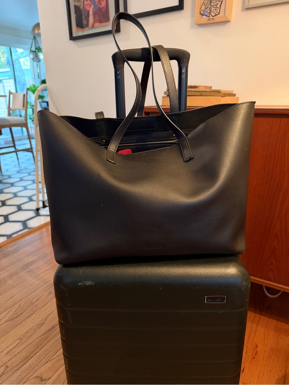 Away Black Leather Tote/Travel Bag